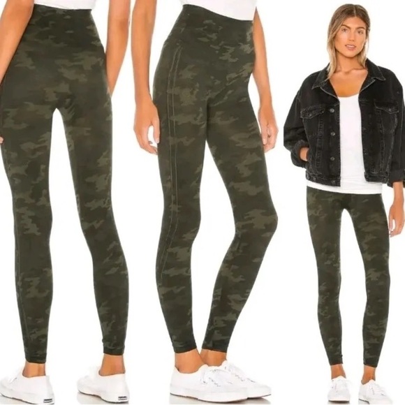 SPANX Pants - SPANX Large High Waist Green Camo Print Seamless Look At Me Now Knit Leggings